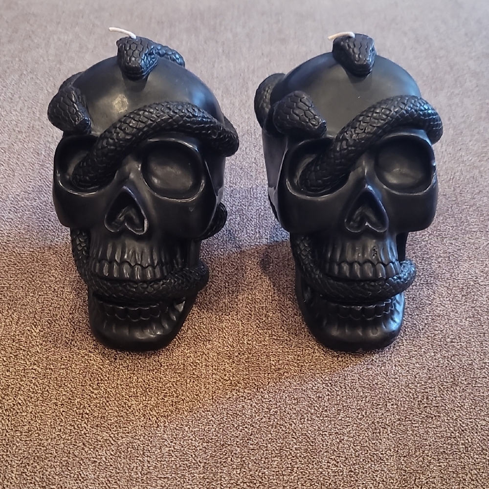 Black Skull Candle with Snake Design
